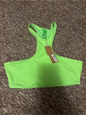 NWT SKIMS Signature Swim High Neck Racerback Bikini Top - Neon Green (Size XS)